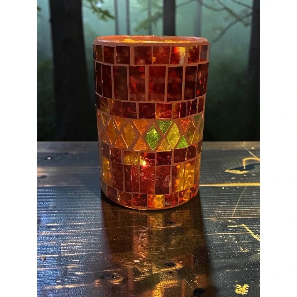 1800flowers.com Multicolor Geometric Mosaic Glass Tea Light Holder Autumn Waves